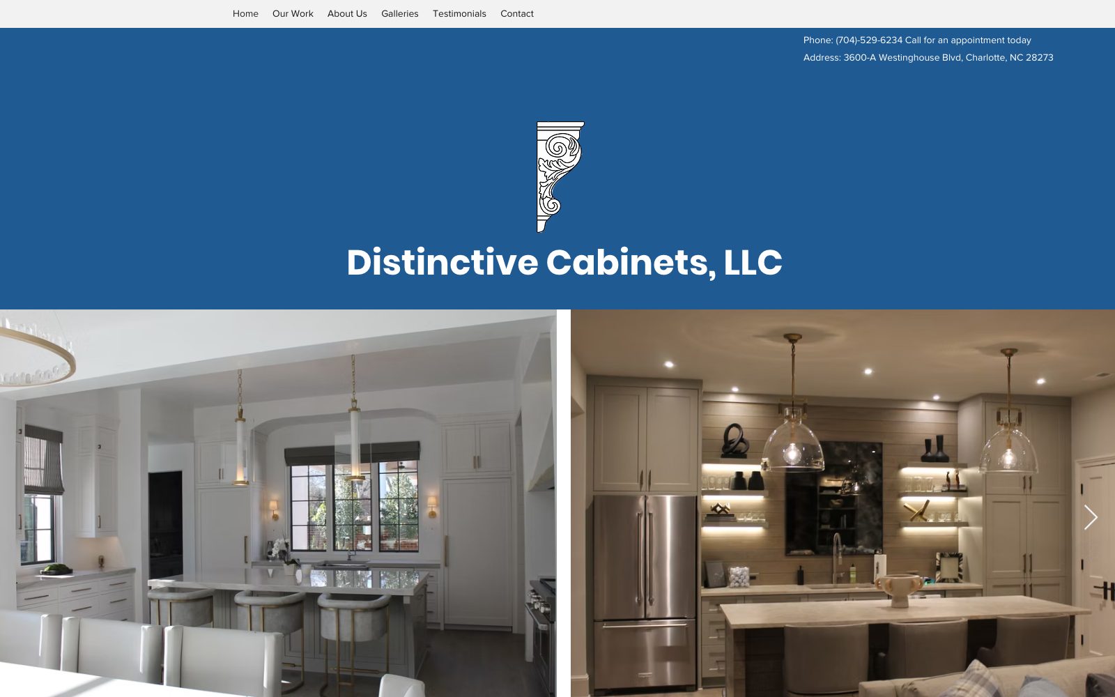 The current distinctivecabinets.com homepage