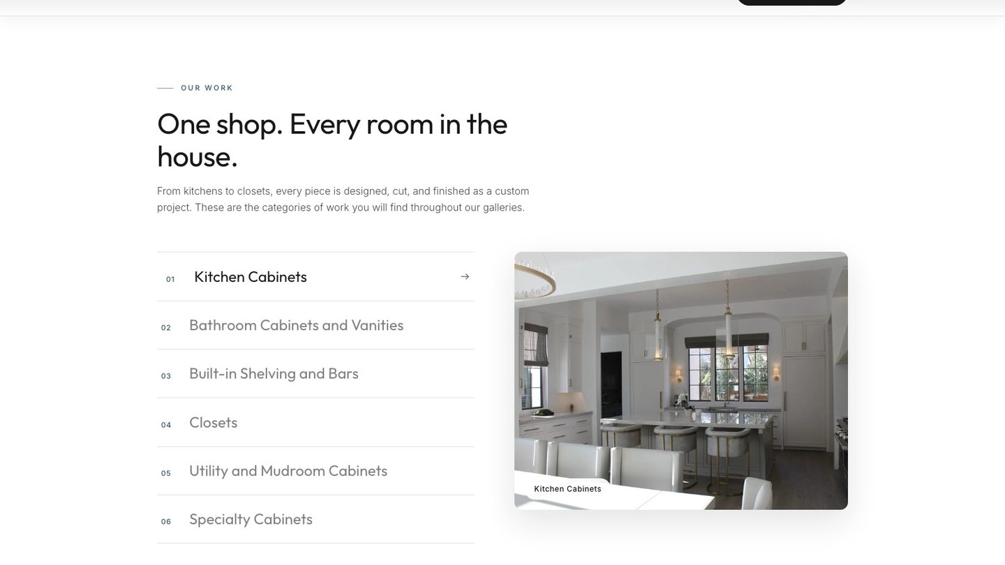 The work index section of the new homepage