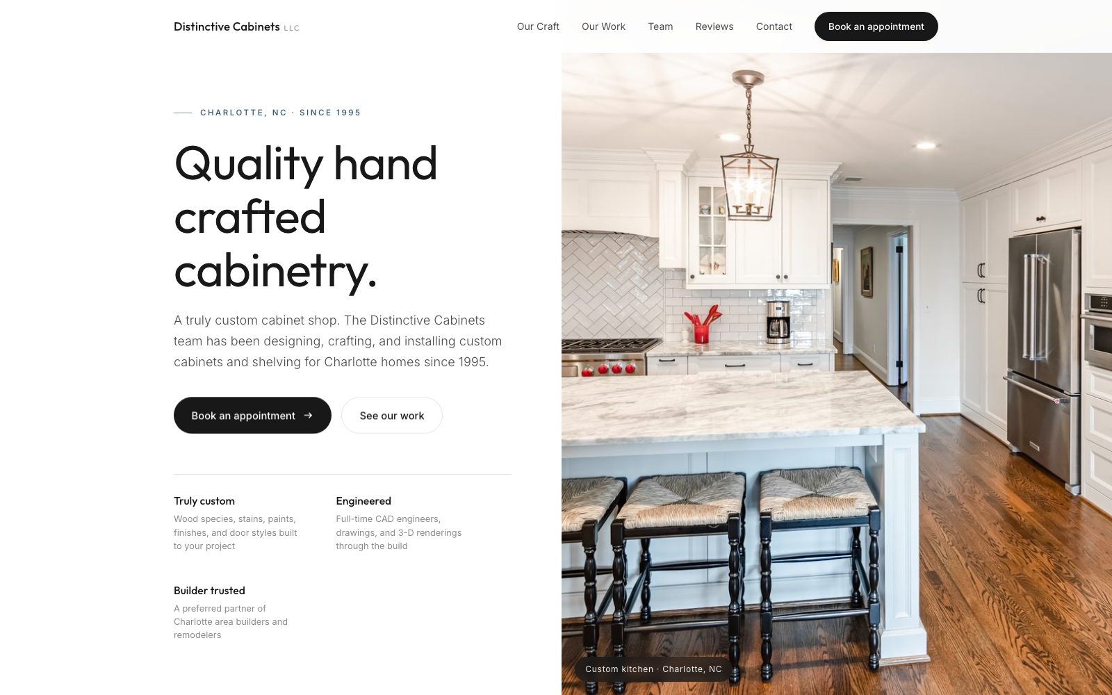 The new Distinctive Cabinets homepage concept