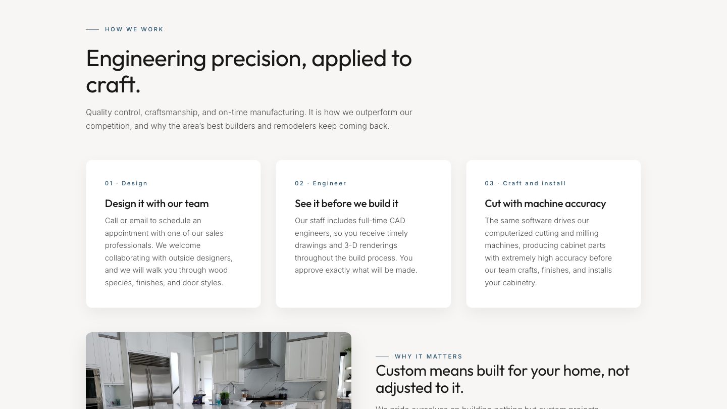 The how-we-work section of the new homepage