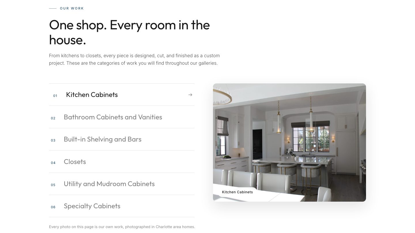 The work index section of the new homepage